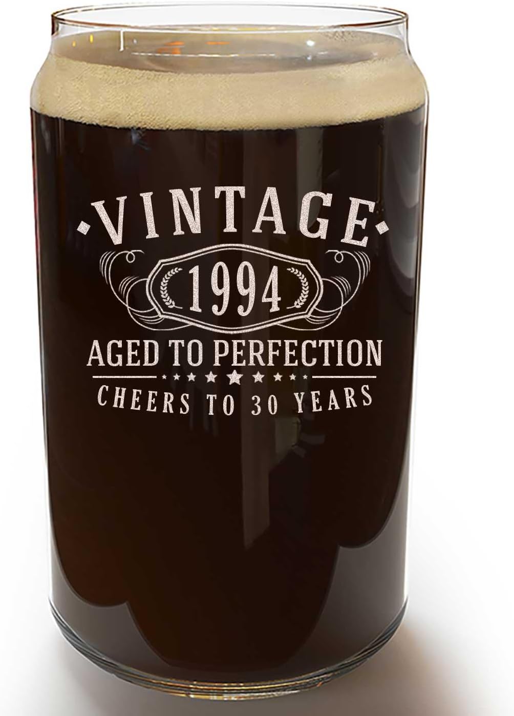 Taza de vidrio para beber café vintage de 16 onzas grabadas de 16 onzas  Regalos de feliz cumpleaños 30 para mujeres y hombres, saludos a 30 años,