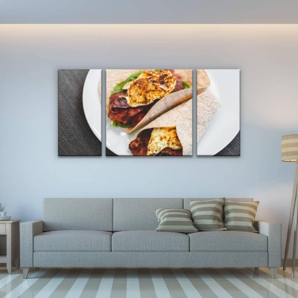 Lienzo decorativo para pared, huevo, pavo, tocino, espinacas, sándwich de desayuno rápido y saludable, variedad de alimentos, cocina y cocina,