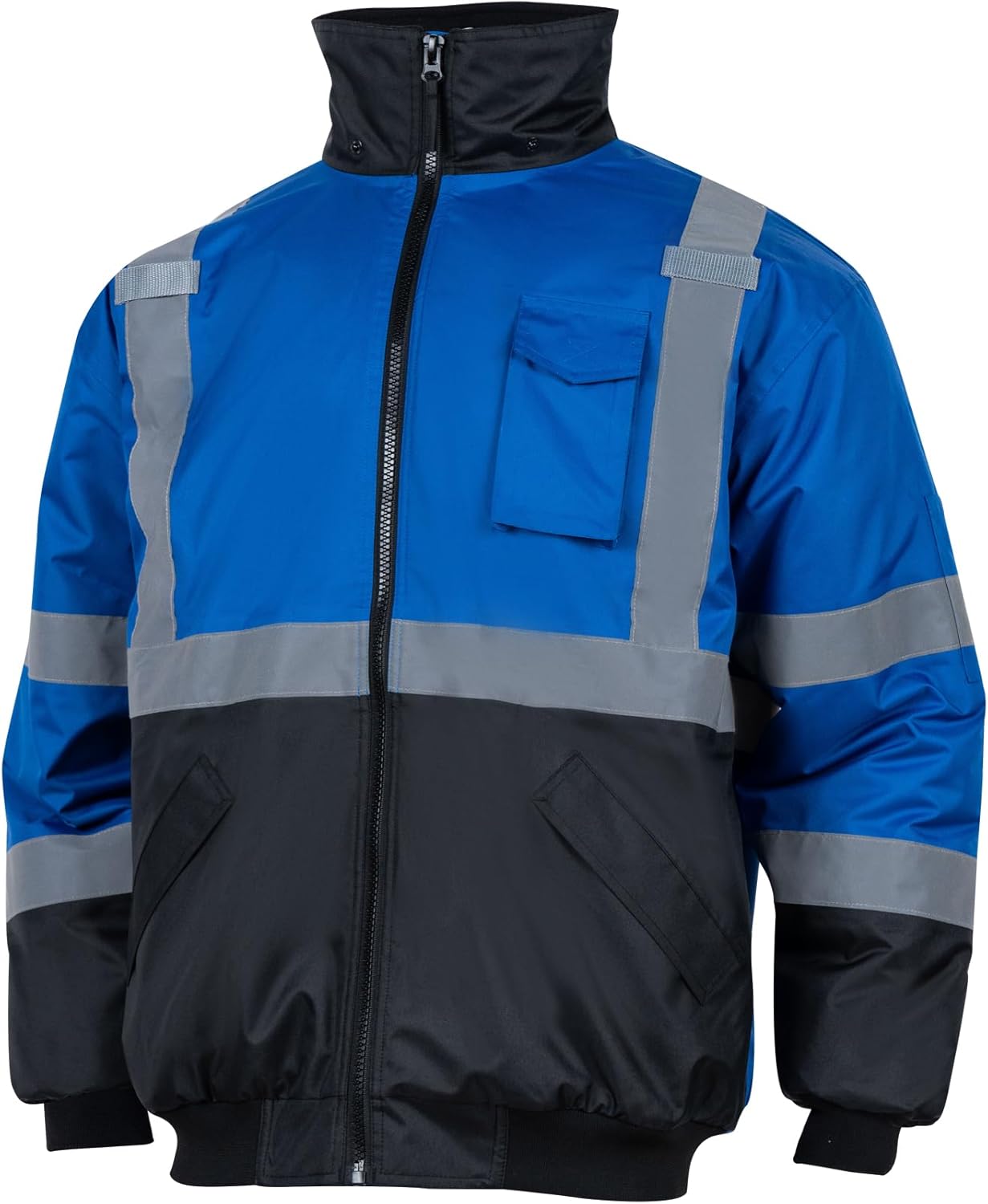 Chaquetas de seguridad reflectantes de alta visibilidad para hombre, forro polar ANSI Clase 1 Hi Vis, chaqueta de invierno con capucha (azul rey, XL)