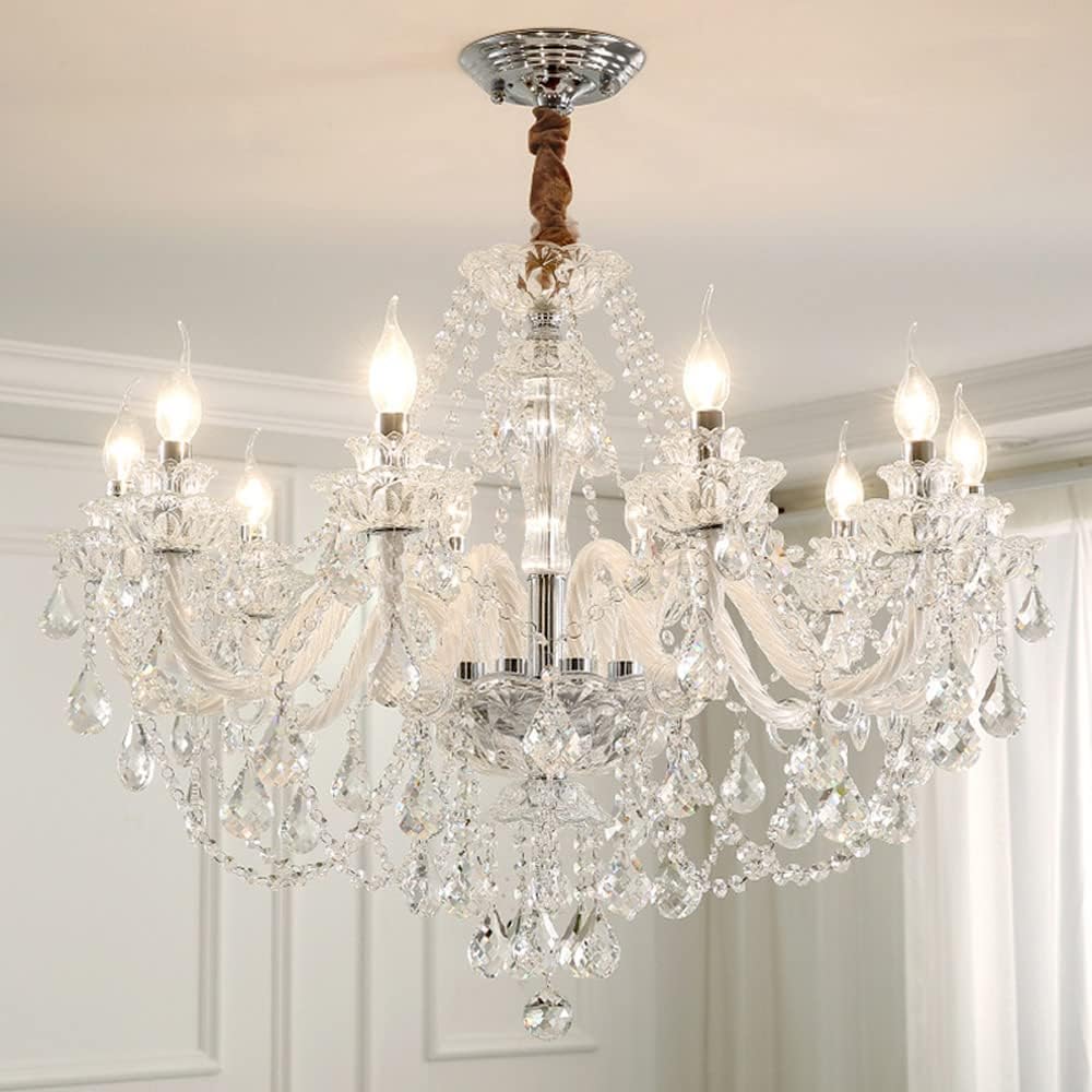 Durahonn Candelabro de cristal K9, 10 luces E12, lámpara colgante de cristal para comedor, sala de estar, dormitorio, luces de techo de cristal de