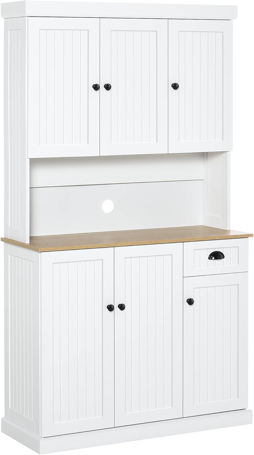 HOMCOM Buffet de 71 pulgadas con gabinete, gabinete de almacenamiento moderno de cocina de granja con encimera de horno microondas, cajón y armario,