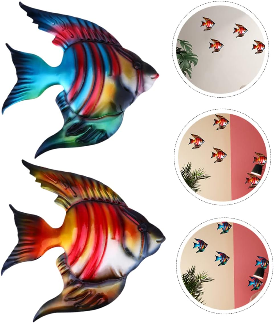 YARNOW 2 piezas de peces de hierro forjado colgantes de pared de peces tropicales rústicos adornos de peces colgantes de pared de metal para colgar