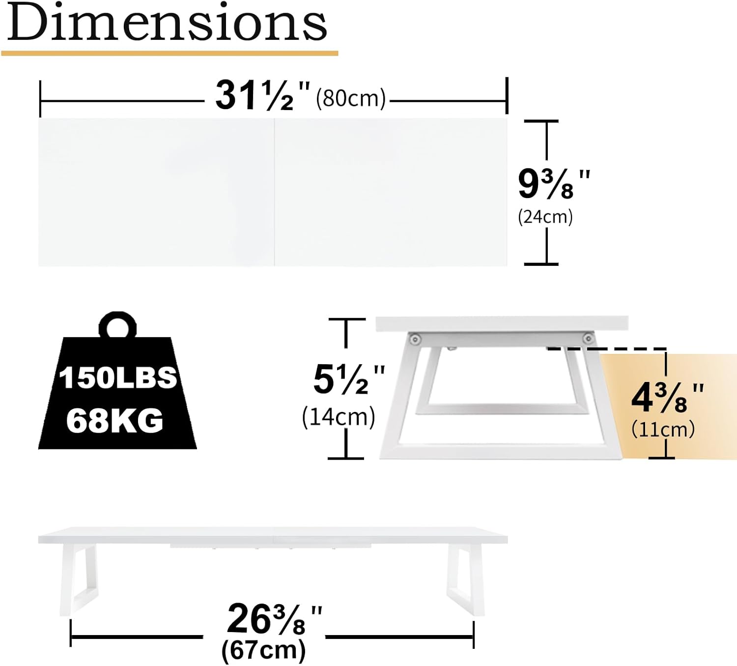 TEAMIX Elevador de monitor doble blanco, soporte de monitor de 31.5 pulgadas de largo, soporte de TV ancho, soporte de monitor blanco para 2