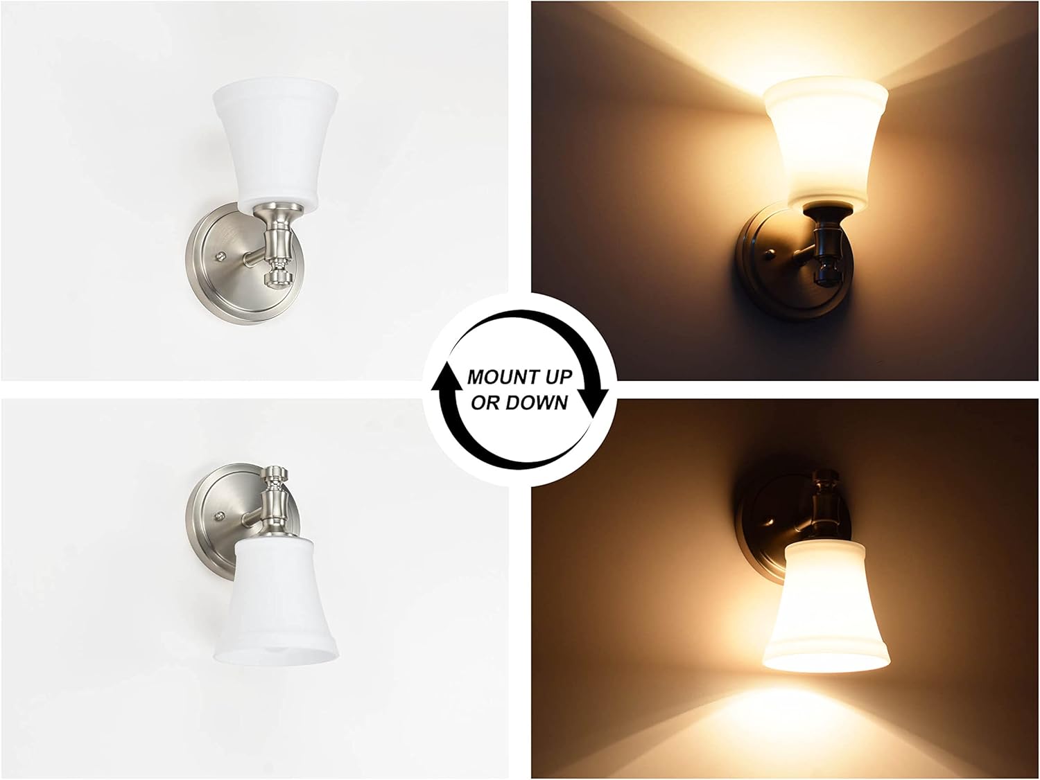 Wall Sconces, Traditional Brushed Nickel 1 Light Sconce, Wall Light with Opal Glass Shade for Bedroom Bathroom Living Room & Hallway Vanity Lighting