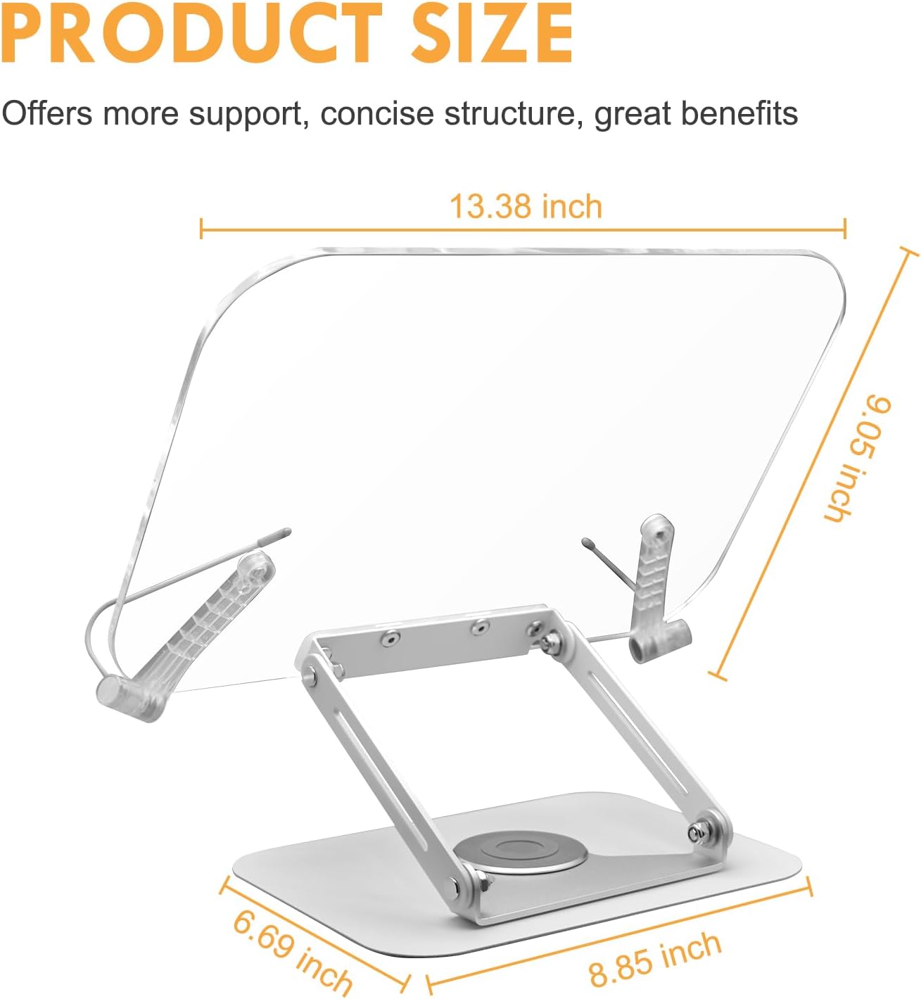 Metahoga Amasrich – Soporte de acrílico para libros de lectura, soporte ajustable con base giratoria de 360 y clips de página, plegable para mostrar