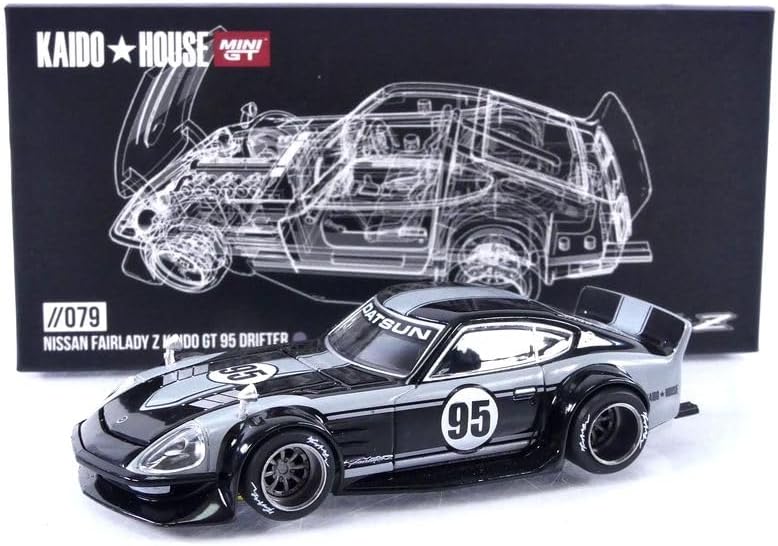 True Scale Miniatures Modelo de coche compatible con Nissan Fairlady Z Kaido GT 95 Drifter V1 Negro Gris Edición Limitada 164 Modelo Fundido a