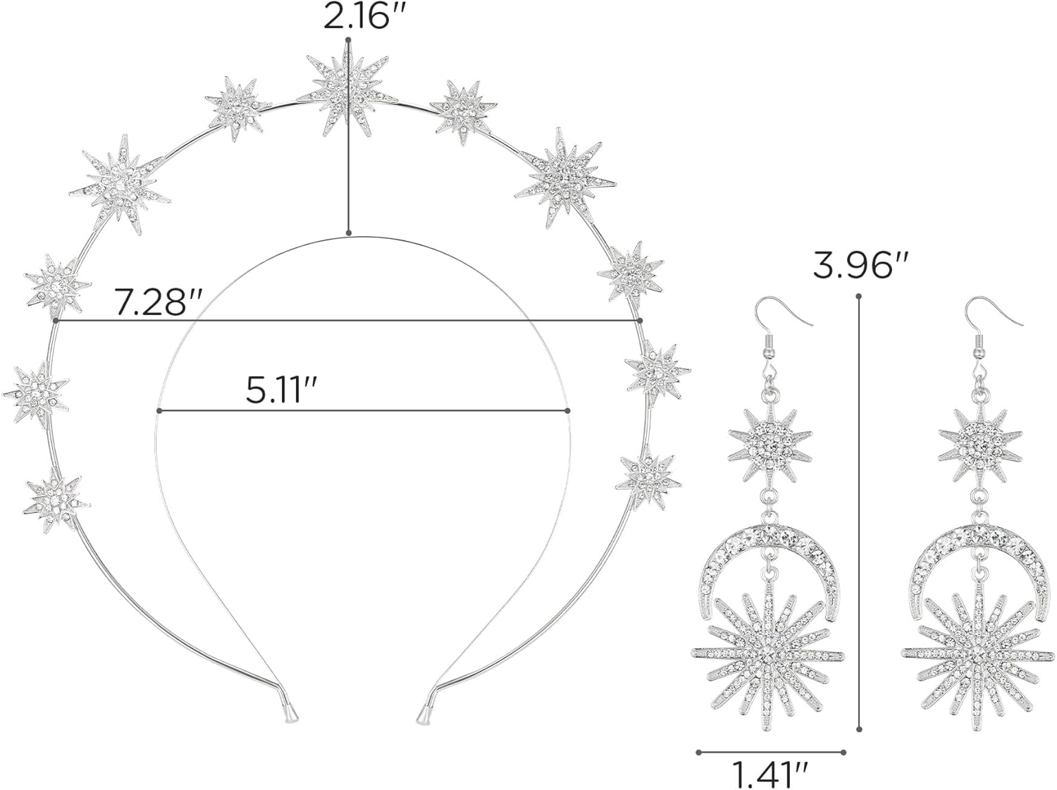 SWEETV Juego de coronas doradas con halo para mujer, tiara de estrella y aretes colgantes, diadema de boda, diadema de diosa para cosplay, disfraz