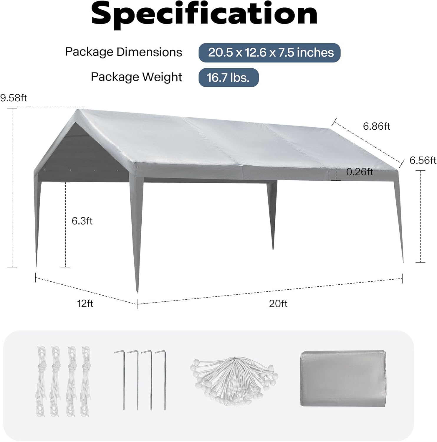 VIVOHOME Cubierta de repuesto para toldo de garaje de 12 x 20 pies, lona impermeable y protegida contra rayos UV de 6.53 onzas con 48 hebillas