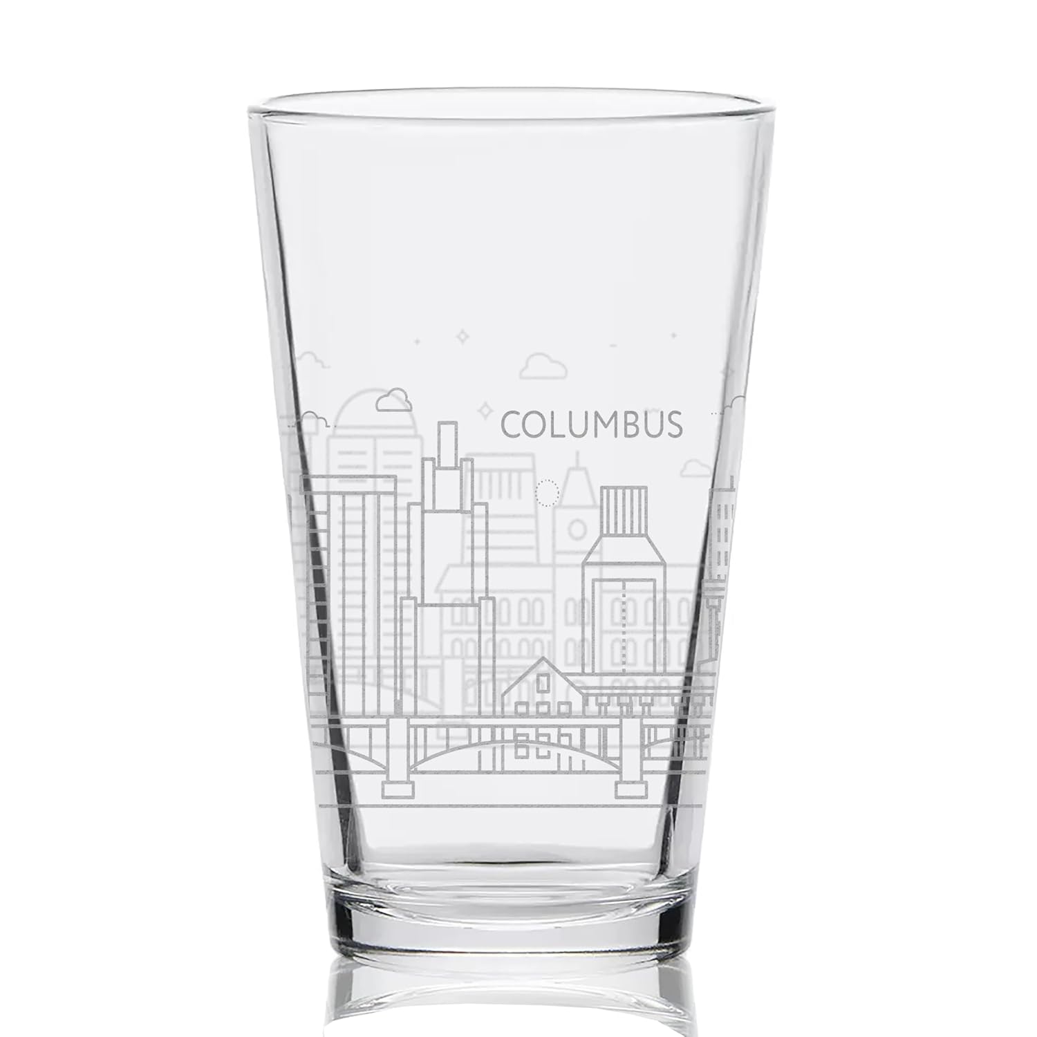 COLUMBUS OHIO SKYLINE Engraved Pint Beer Glass  Minimalist City Sky Line Full Wrap Engraving  Great Travel Gift Idea!