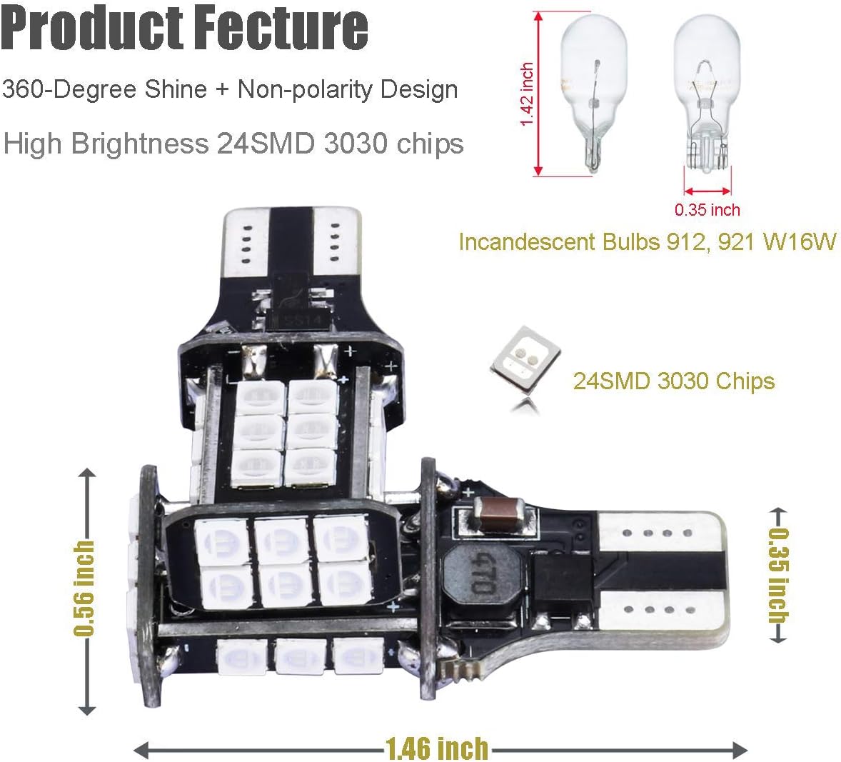 iBrightstar 3030 chipsets T15 912 W16W 921 bombillas LED sin errores para luces de marcha atrás, luces de carga para camiones, 3 luces de freno,