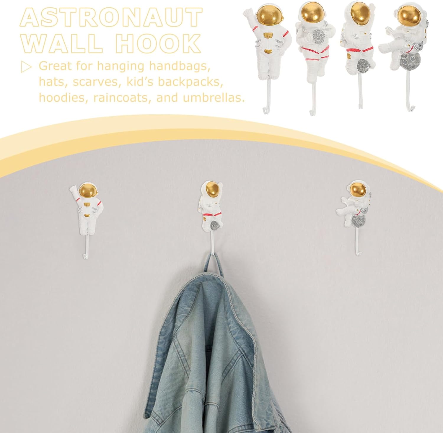Zerodeko Gancho de almacenamiento de astronauta, 4 piezas de gancho para colgar en la pared de astronauta, soporte para paraguas, abrigos, llaves,