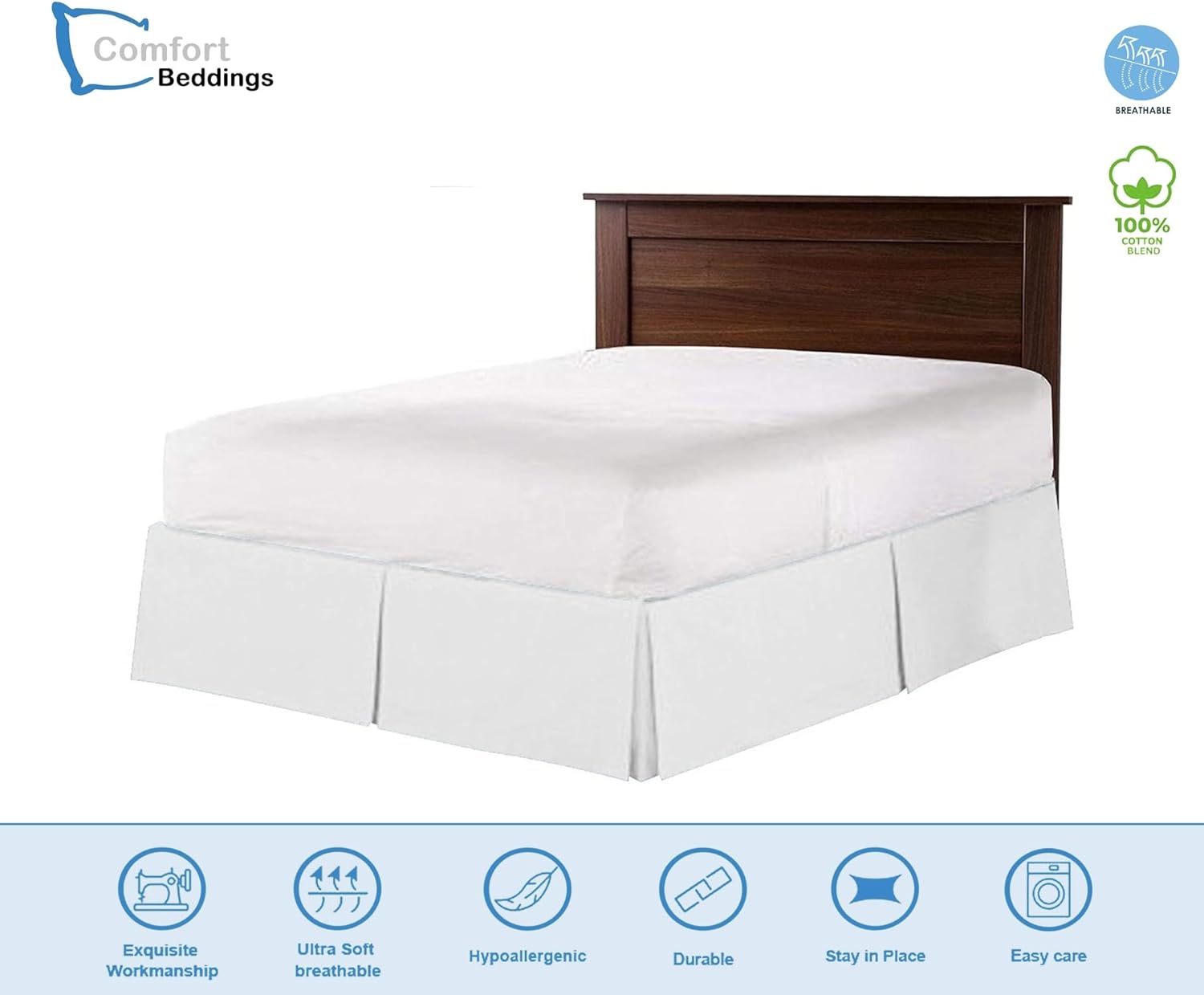 Comfort Beddings – Falda de cama tamaño King, estilo plisado, 100% tela de mezcla de algodón, ajuste a medida de alta calidad, 1 falda de cama
