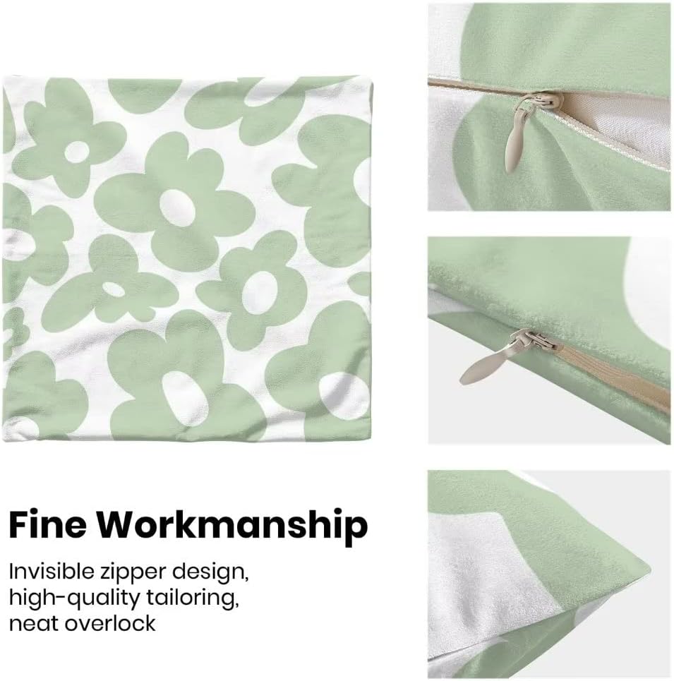 Juego de 2 fundas de almohada de 20 x 20 pulgadas, color verde salvia rosa pastel danés, fundas de almohada estéticas de flores de margaritas de