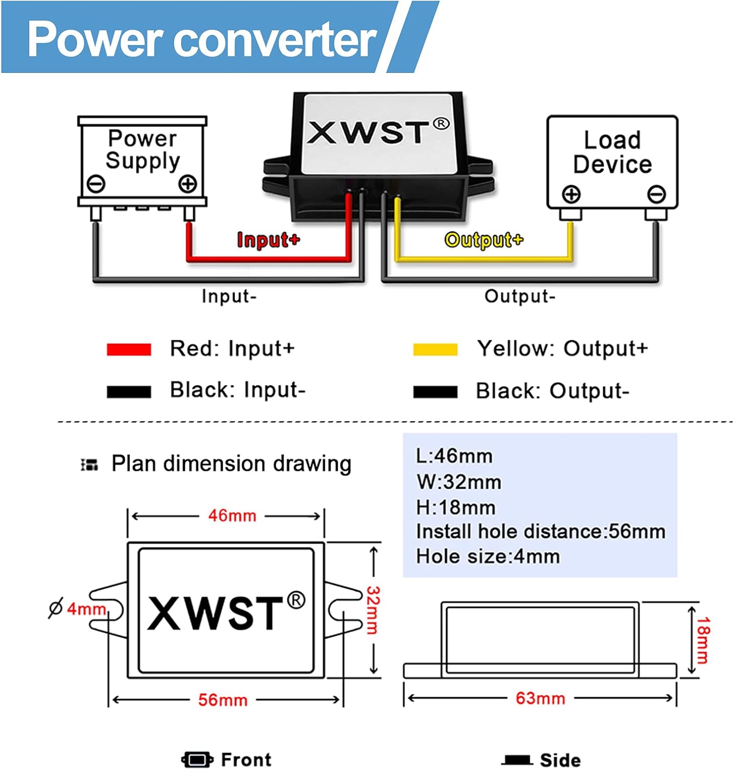 DC 24V 36V 48V 60V Paso abajo a 5V 2A 10W Convertidor Reductor de voltaje, 5Volts Regulador Impermeable DCDC Buck Transformer Fuente de Alimentación