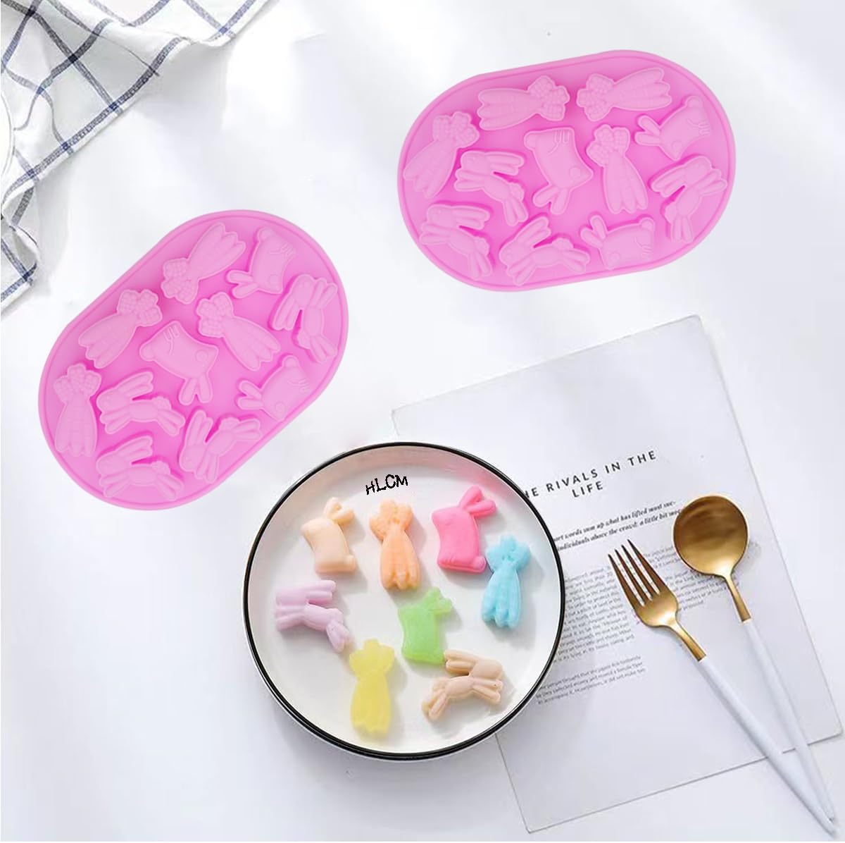 HLCM Moldes de silicona  Molde de silicona de conejo, moldes de rábano de dibujos animados, moldes antiadherentes para caramelos, moldes de