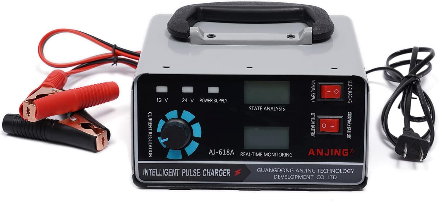 Cargador de batería de coche, cargador de batería de plomo y litio de 12 V24 V con pantalla LCD, mantenimiento de batería inteligente carga de goteo