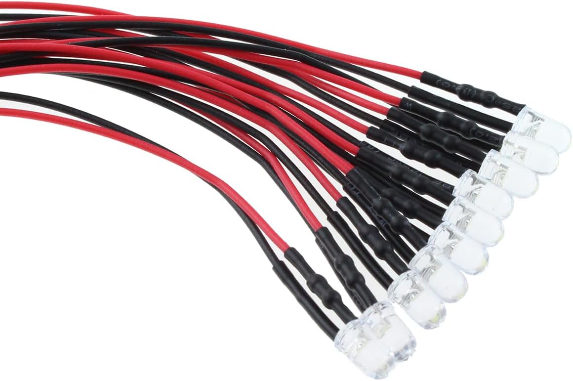 20pcs 0.118 in pre cableado LED, blanco DC3-5V lente transparente, diodos emisores de luz