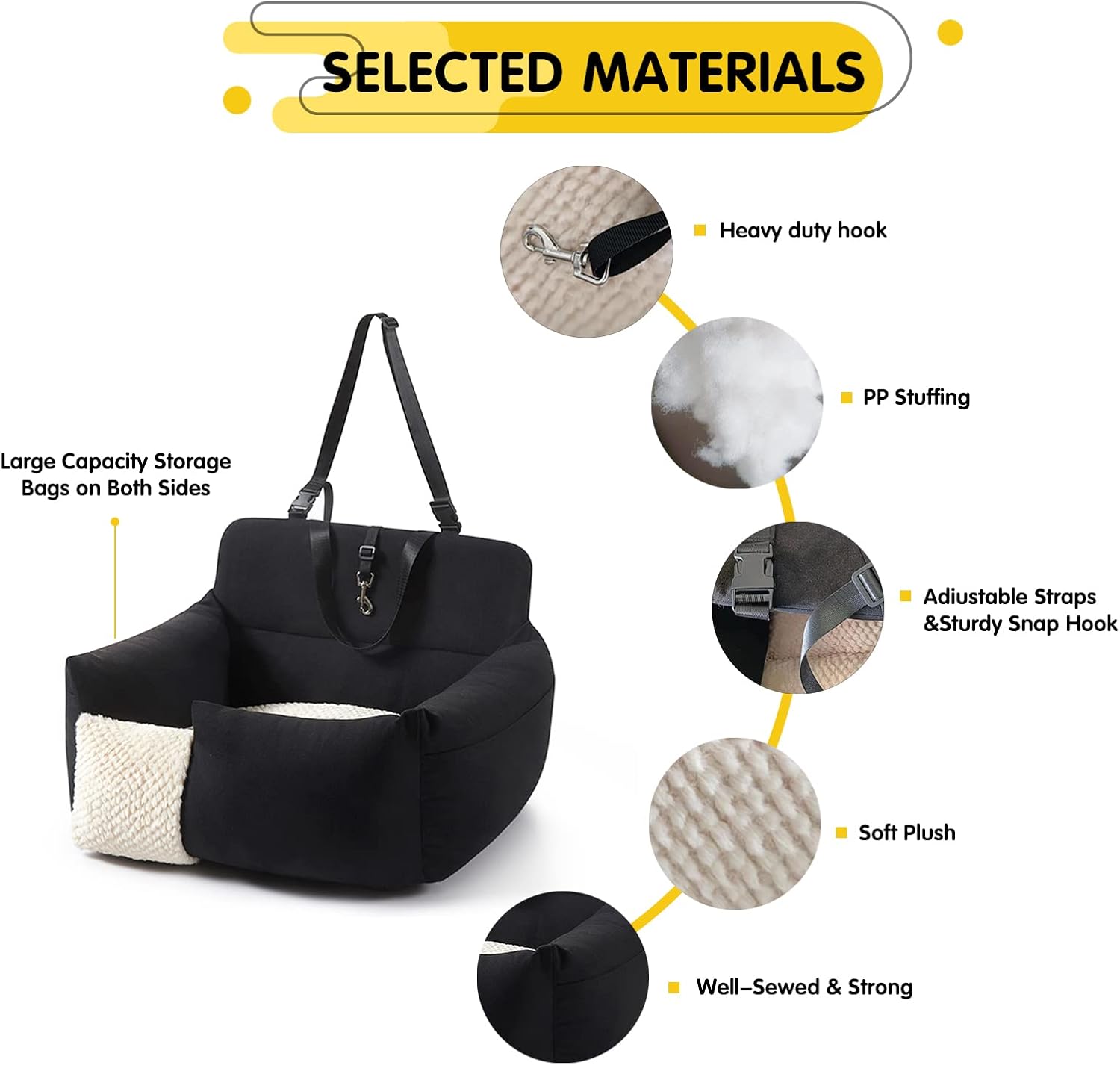 Asiento de automóvil para perros, asiento elevador para mascotas para perros pequeños y medianos con correa de seguridad con clip y bolsillo de