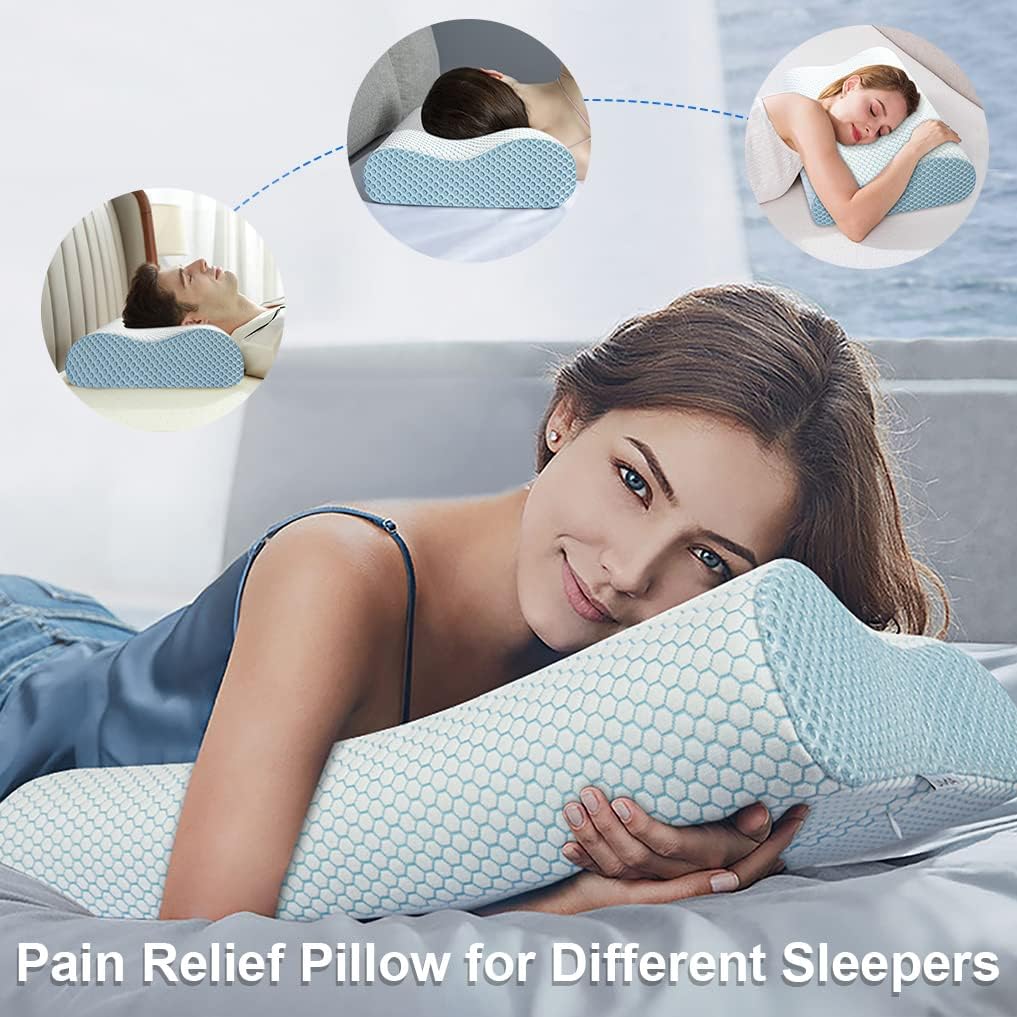 Anvo Almohadas cervicales de espuma viscoelástica para dolor de cuello, almohadas cervicales para aliviar el dolor de dormir, almohada ortopédica de