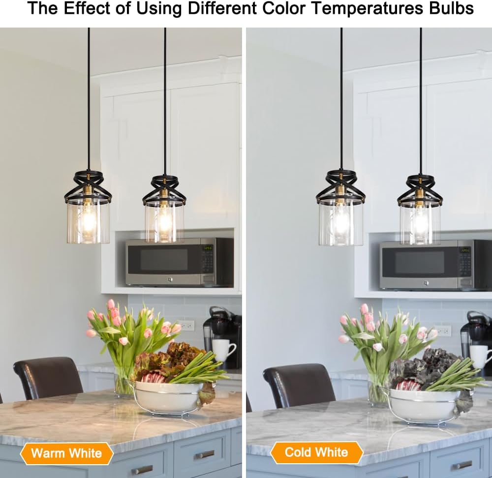 Luces colgantes negras para isla de cocina, moderna lámpara colgante con pantalla de vidrio transparente, accesorios de iluminación colgantes de