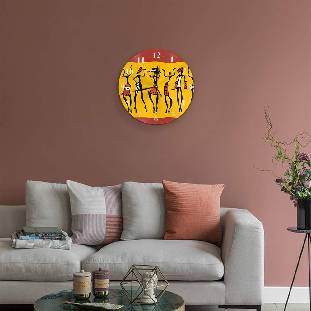 HGOD Designs – Reloj de pared redondo africano, figuras de mujer africana primitiva, reloj de pared redondo silencioso, decoración de pared para