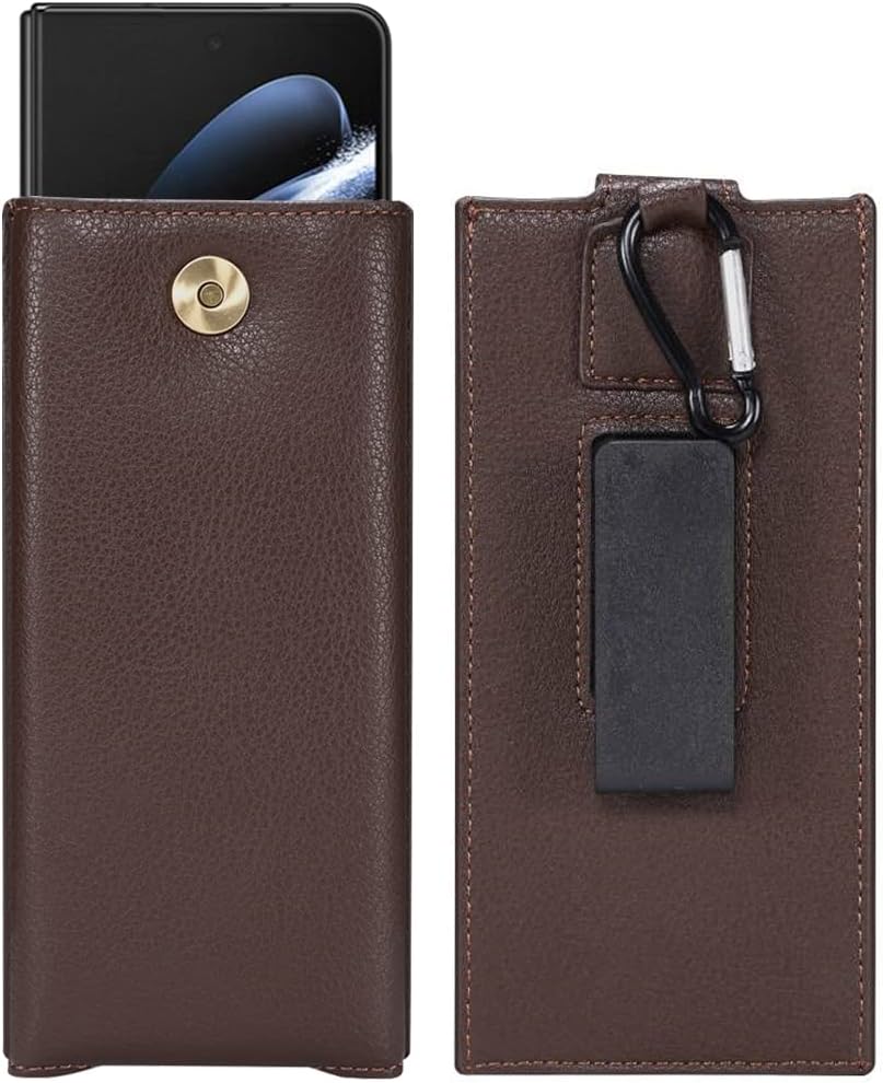 Funda para teléfono Samsung Galaxy Z Fold 4  Z Fold 3, bolsa de cuero sintético con clip giratorio 360 y mosquetón, protección completa para