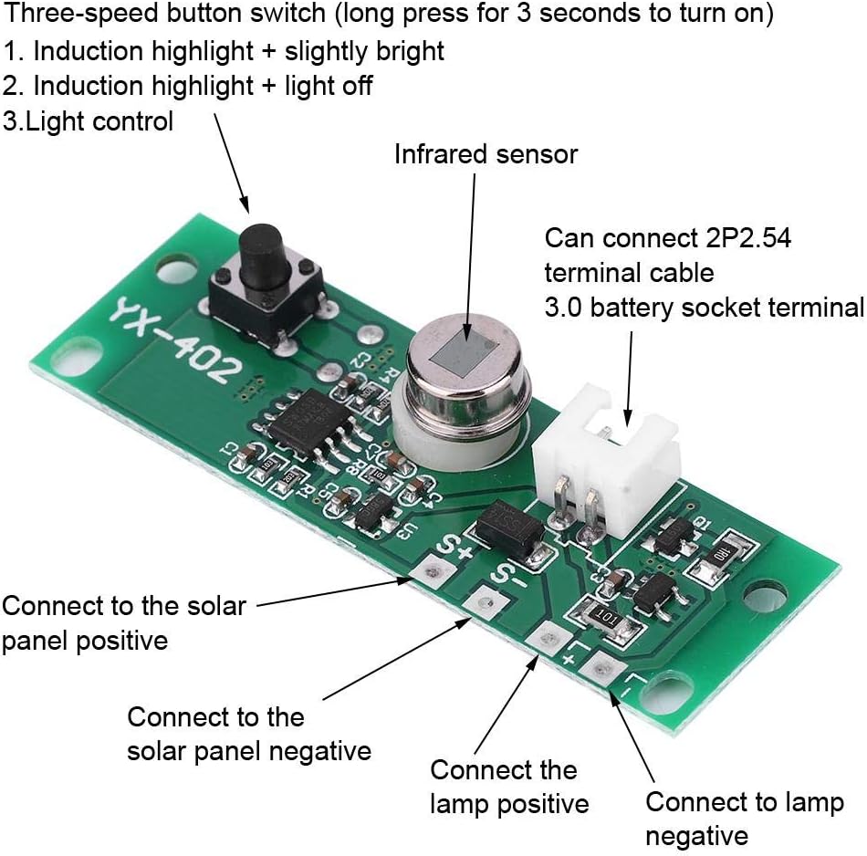 Placa de circuito de lámpara solar de 3.7 V Sensor humano infrarrojo inducción luz nocturna luz de pared Control Sensor controlador Junta