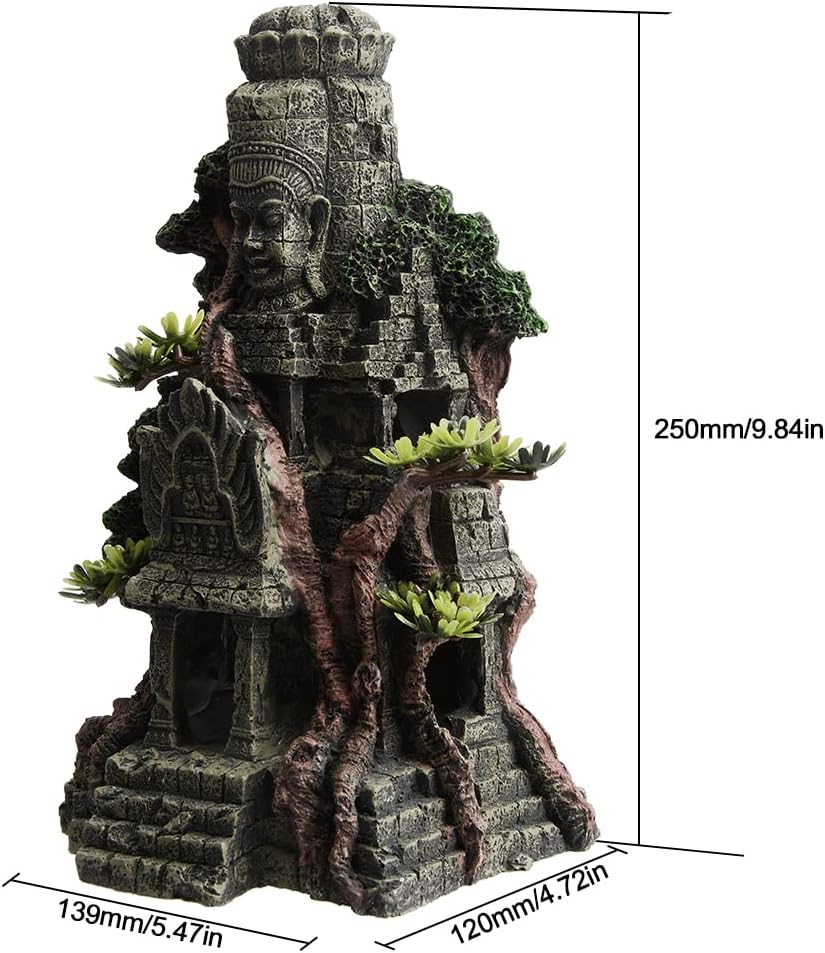 Saim Decoración de templo de estatua de Buda de Angkor Wat, decoración de acuario de Buda para pecera, estatua de Buda grande con adorno de árbol,
