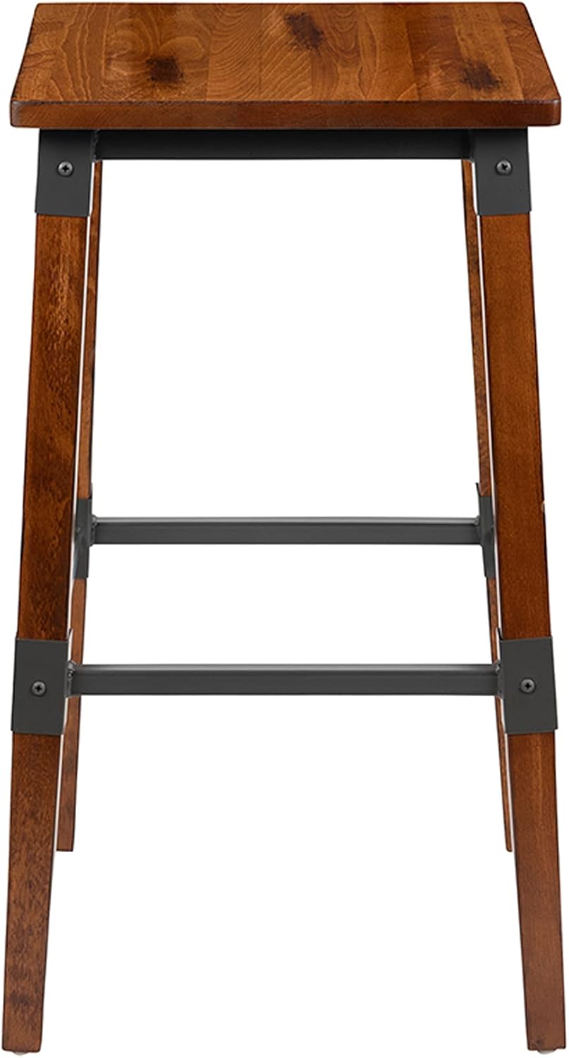 Flash Furniture Jackson – Taburete de bar de madera industrial de nogal antiguo, 2 unidades