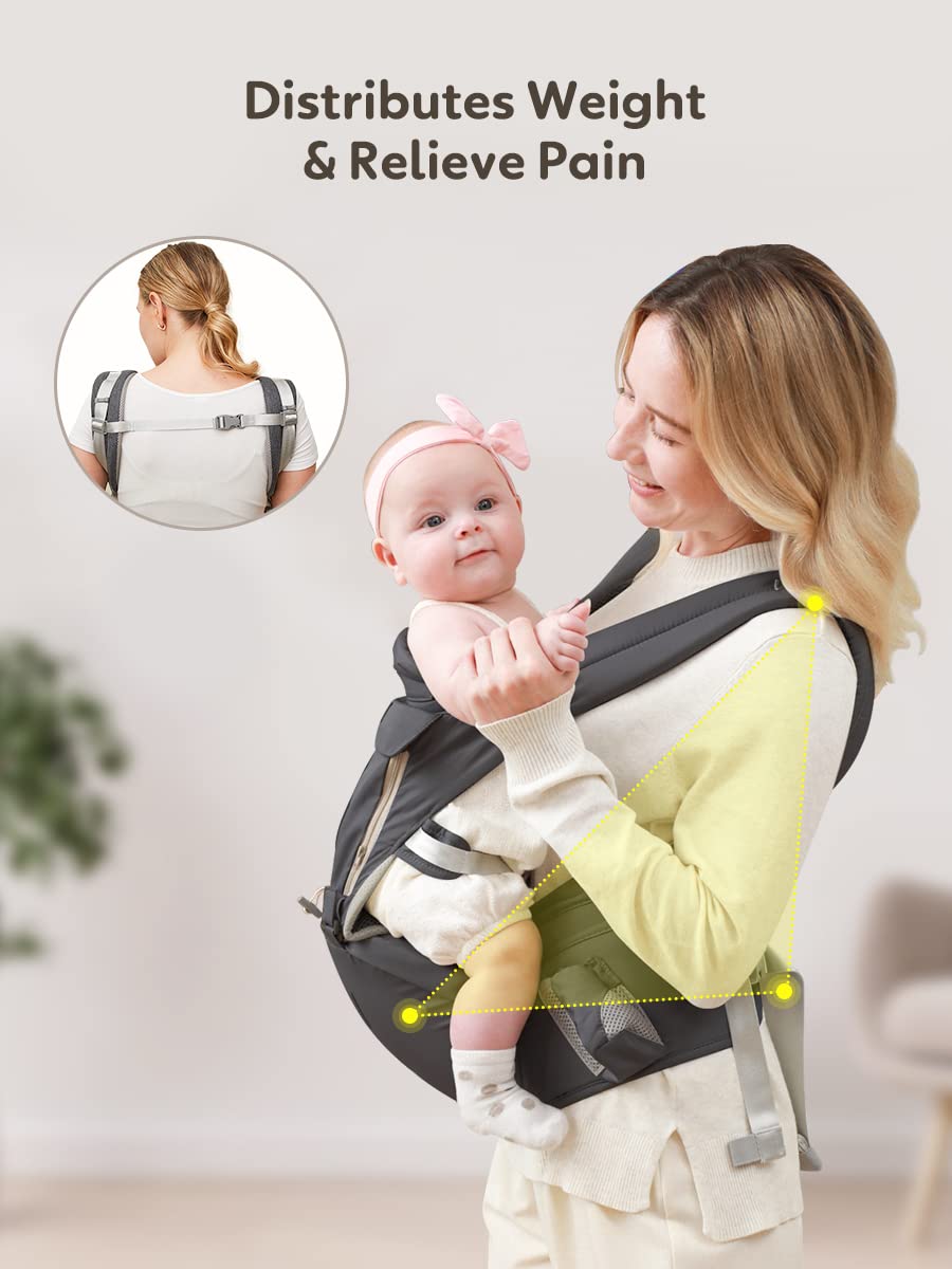 Portabebés con asiento de cadera, portabebés de recién nacido a niño, portabebés para niños pequeños de 7 a 66 libras, portabebés para todas las