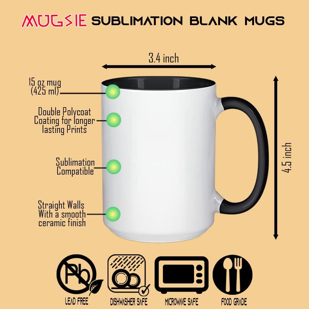 TWISTED ENVY Juego de 12 tazas de sublimación de cerámica de 15 onzas  Interiormango  Negro  Taza de sublimación de grado profesional  Serie de