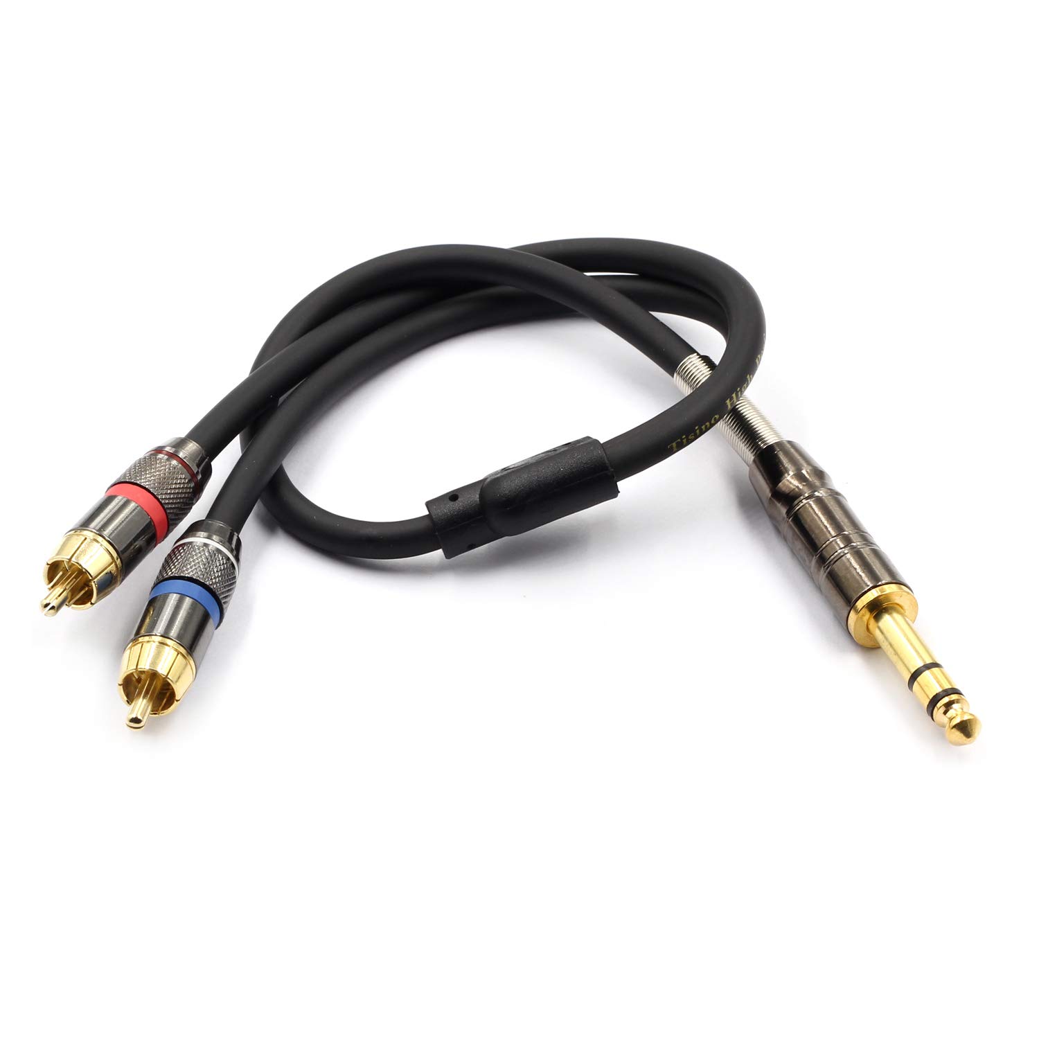 TISINO Cable de 14 a RCA, cable de audio TRS a RCA de un cuarto de pulgada, conector estéreo de 0.250 in a cable de inserción RCA doble, cable