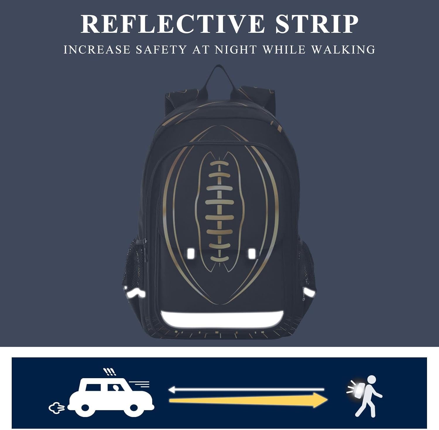 American Football Gold – Mochila escolar ligera para laptop, mochila de viaje para estudiantes con rayas reflectantes, Varios colores, Mochilas