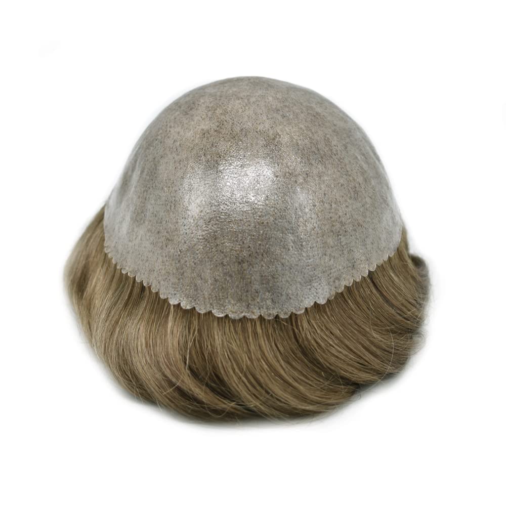 Hombres Toupee Sistema de Replcement de Cabello Humano Toupee Hombre Piel de Poli Completo Pieza de Pelo de Piel de PU para Hombres Toupee