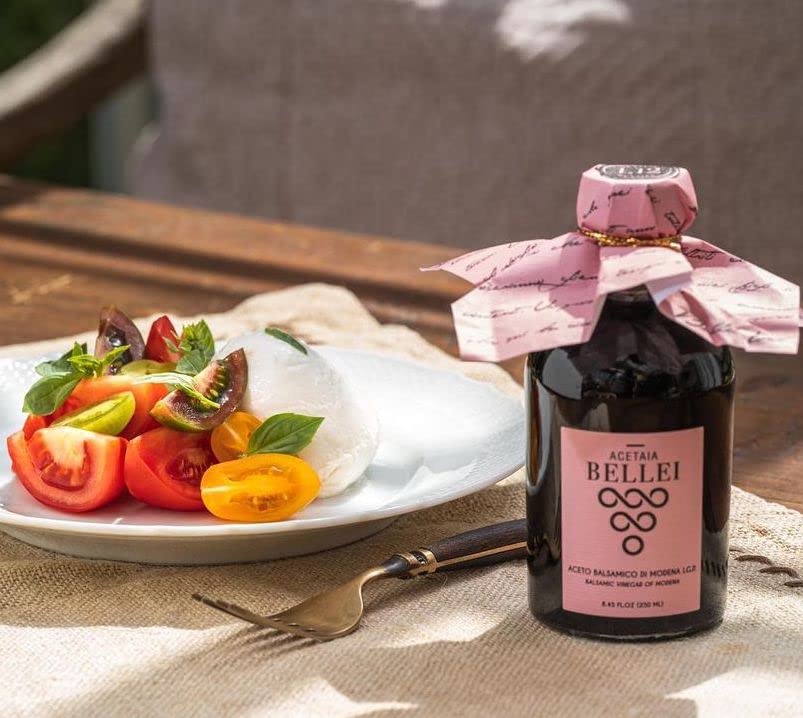 VINAGRE BALSAMIC OF MODENA IGP Bellei “Pink Label”, Aromático, Suave, Consistente, Multiuso Carne, Ensaladas, Más, Sin Gluten, Cantidad neta 8.45 fl