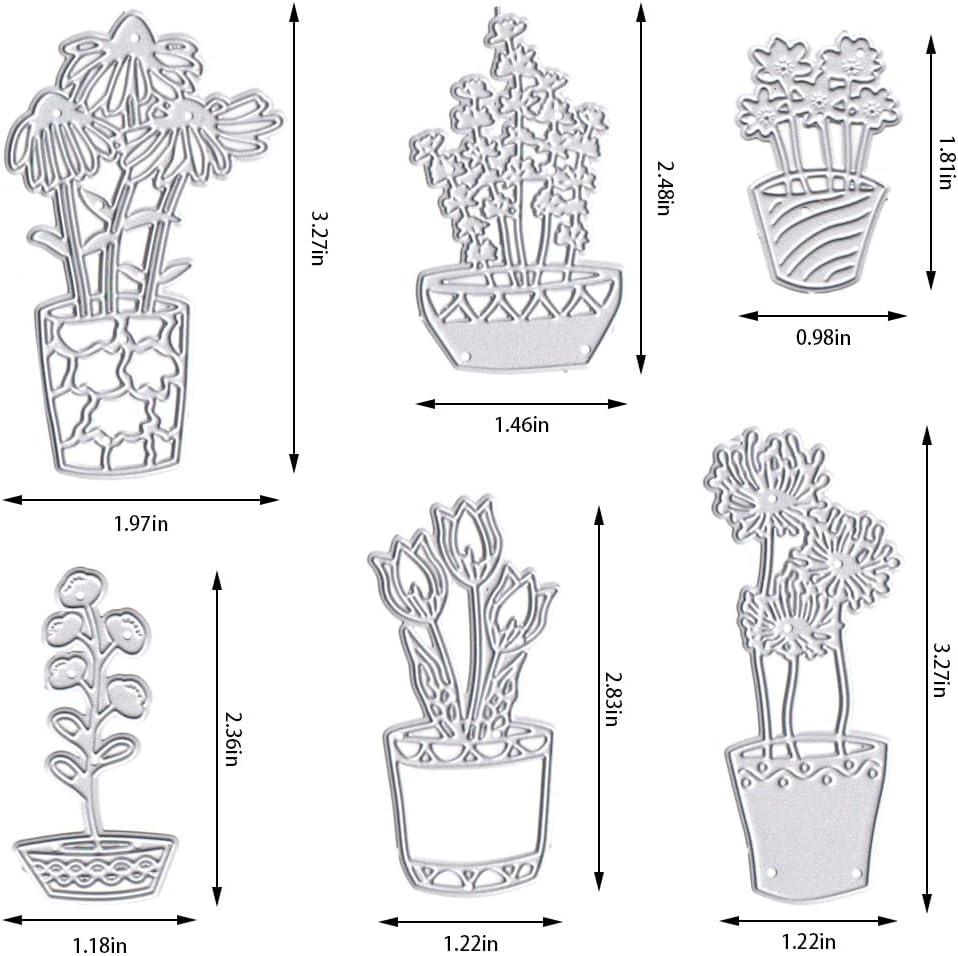 6 piezas de macetas troqueladas para hacer tarjetas, troqueles de corte de flores de maceta, moldes de plantilla de metal, hojas de flores para