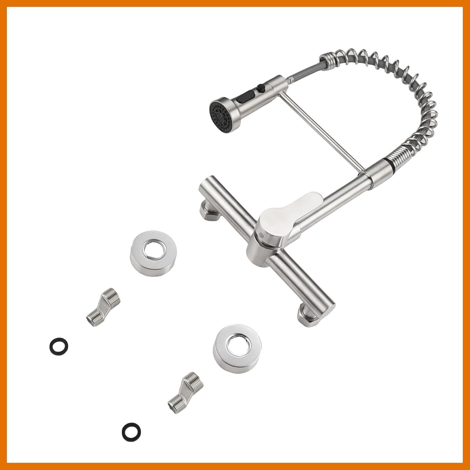 LIWEIKE Grifos de cocina de montaje en pared, grifo de cocina de montaje en pared de níquel cepillado con pulverizador, grifo de cocina de pared de