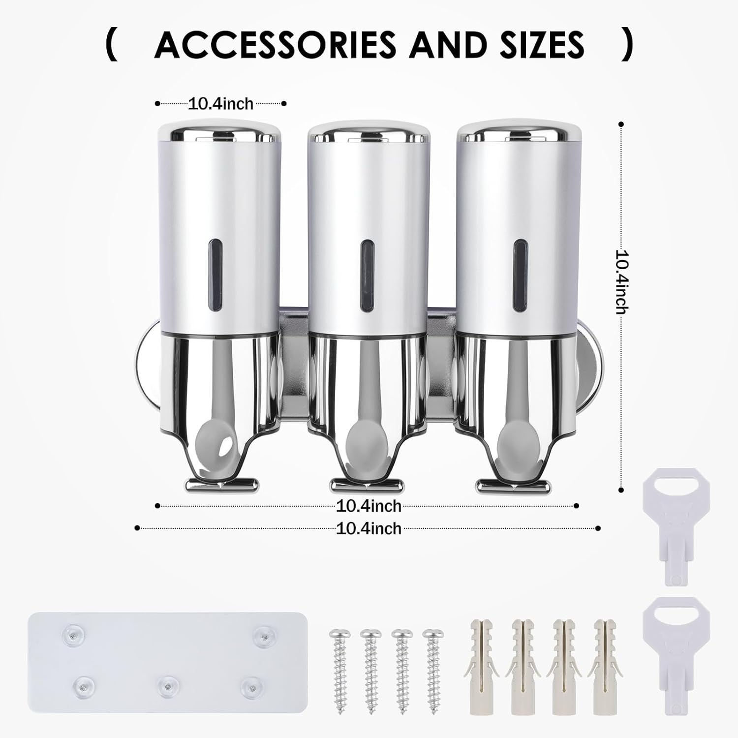 Dispensador de jabón de ducha de baño de cámara 3 en 1, dispensador de champú y acondicionador montado en la pared con etiqueta impermeable,