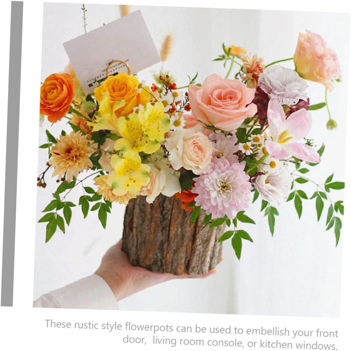 Uonlytech 6 piezas de corteza de flores, cubo de tocón de árbol, maceta rústica, maceta de tronco, maceta de barril, maceta para suculentas, maceta