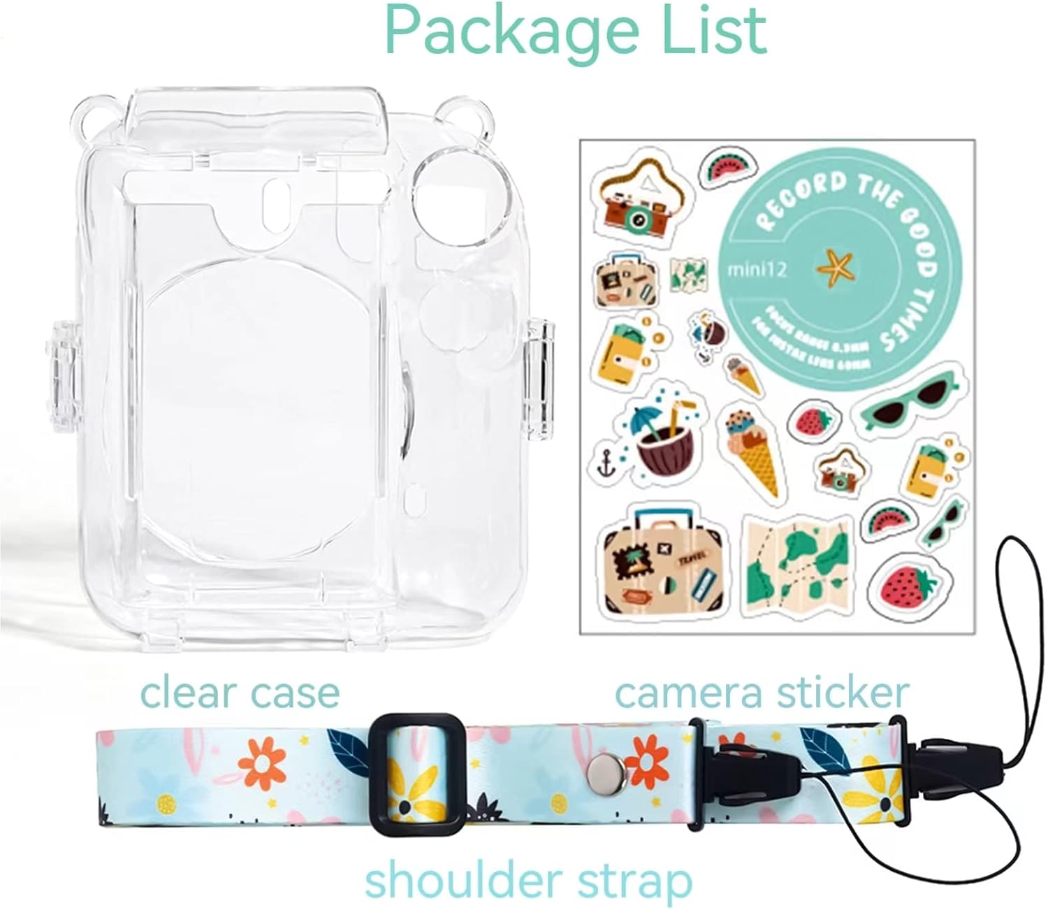 MUZIRI KINOKOO Funda transparente para cámara instantánea Fuji Instax Mini 12Polaroid Mini 12, funda protectora de PVC duro con bolsillo para fotos