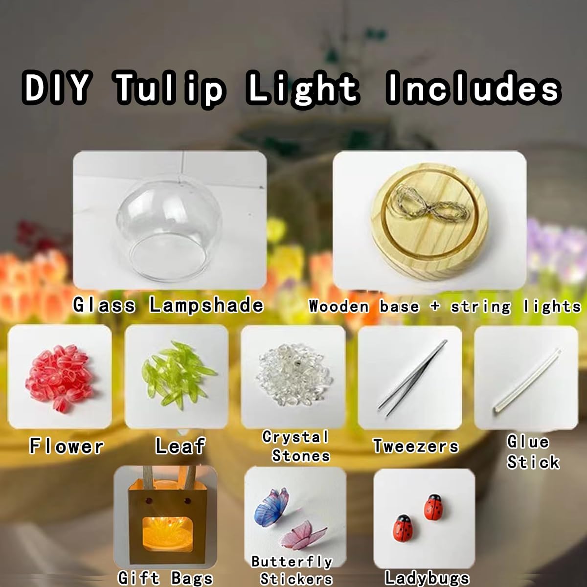 Lámpara de tulipán de noche de flores, luces LED de simulación para bricolaje, 20 flores, atmósfera, lámparas de mesa, decoración de escritorio,