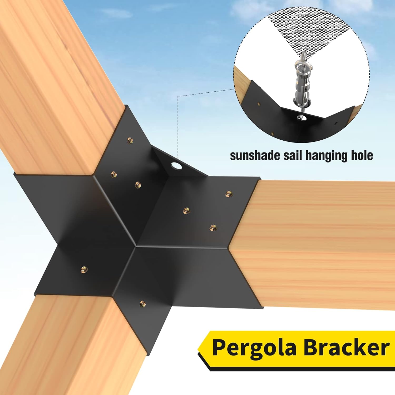 Woodworks – Soporte de pérgola para pérgola de 3 vías, soporte de esquina de ángulo recto, soporte de madera elevado, paquete de 4 con tornillos