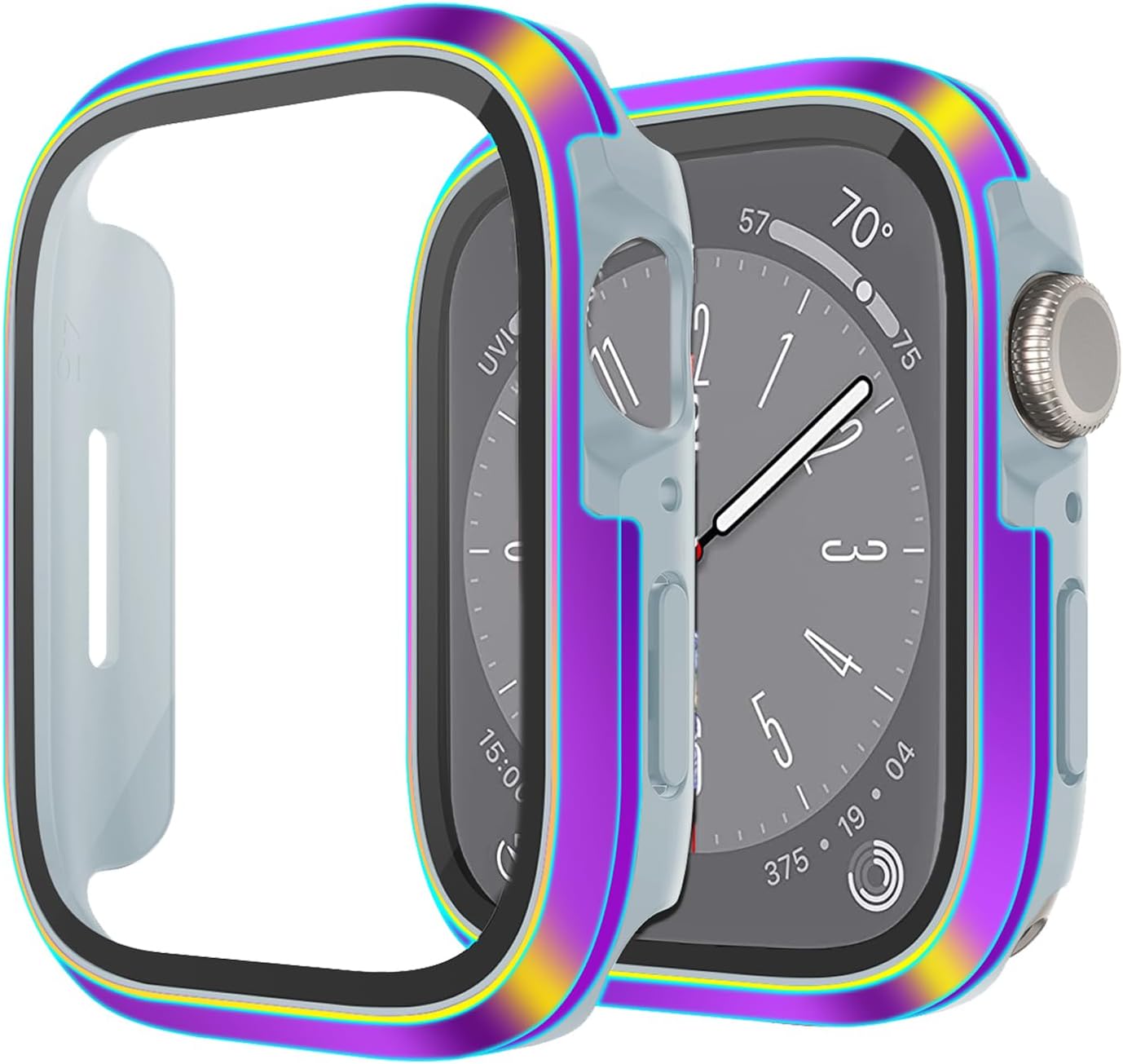 Miimall Compatible con Apple Watch Series 8 7, parachoques de metal con protector de pantalla de vidrio, a prueba de golpes y caídas resistente al