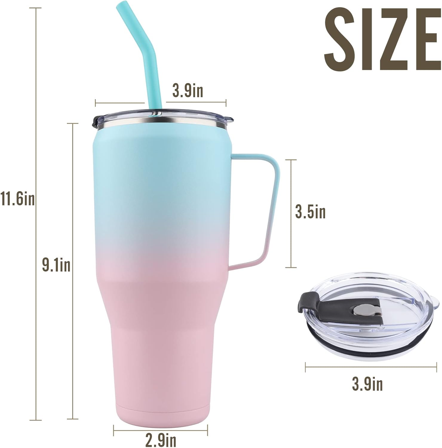 Dongni Vaso de 40 onzas con tapa de pajilla, doble pared sellada al vacío de acero inoxidable, vaso delgado aislado al vacío, taza de viaje al