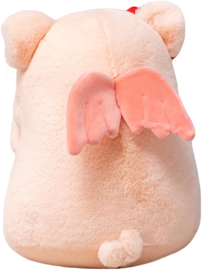 ELAINREN Juguete de peluche de cerdo de cortejo, adorable muñeca de peluche rosa con decoración de corazón, peluche de cerdito de anime japonés para