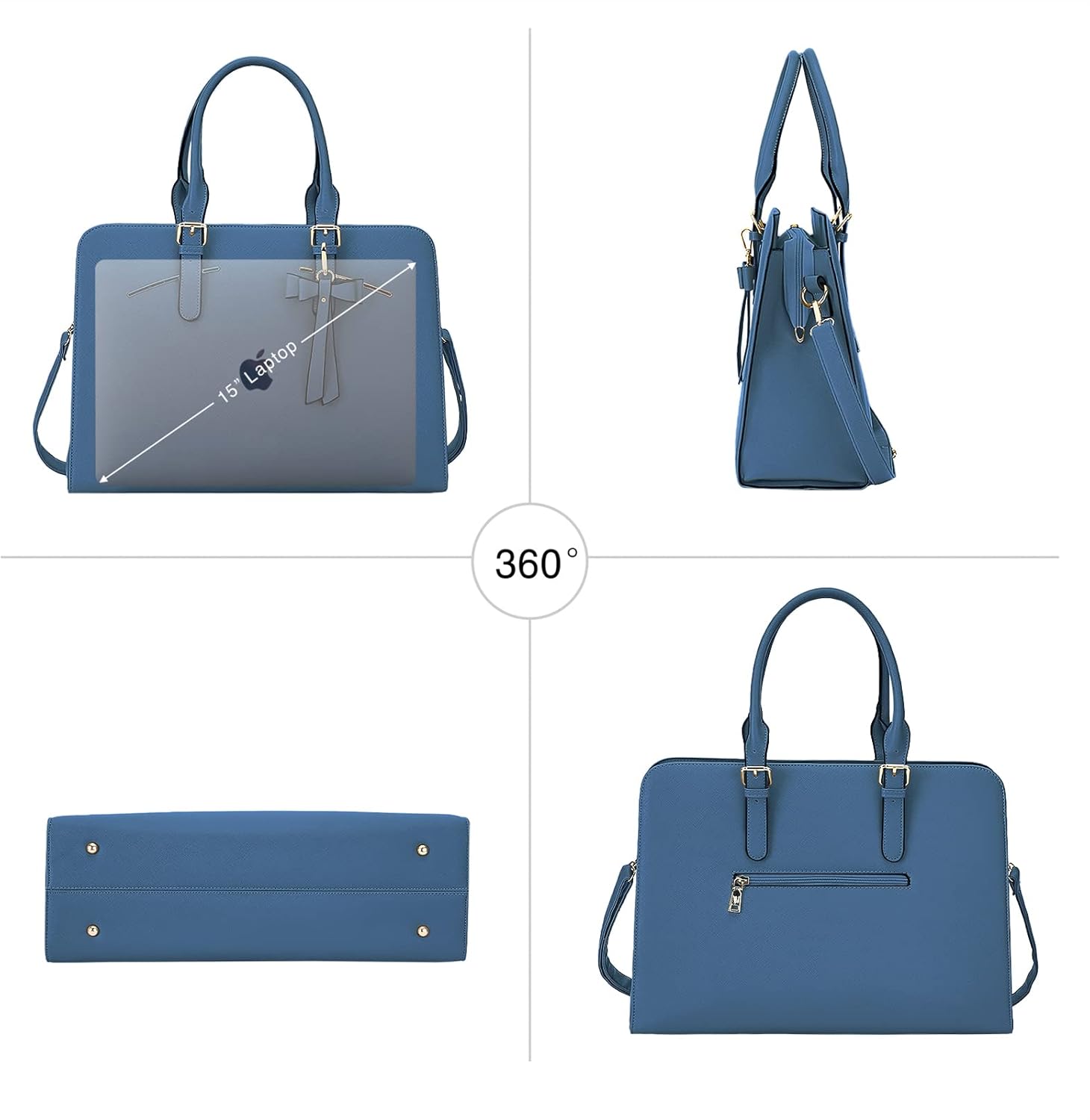 TOPDesign Bolsa para laptop para mujer, maletín de trabajo de piel sintética impermeable para computadora de 15.6 pulgadas, bolsa de hombro grande,