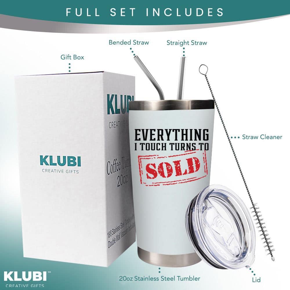 KLUBI Taza de café con texto en inglés “Everything I Touch Turns to Sells” (Todo lo que toque se vuelve a vender) de 20 onzas, idea de regalo para