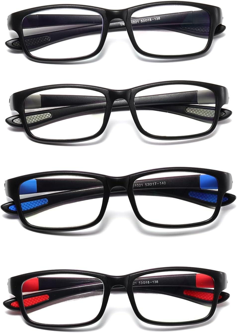 Gafas de lectura para hombre, 4 pares, ultra ligeras, TR90, estilo deportivo, con bloqueo de luz azul