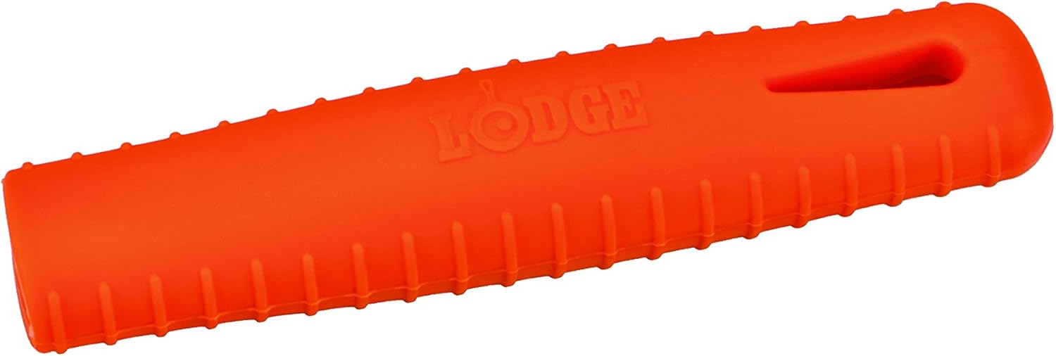 Lodge – Sartén de acero para carbón con manija de soporte de silicona y color naranja, NegroAnaranjado