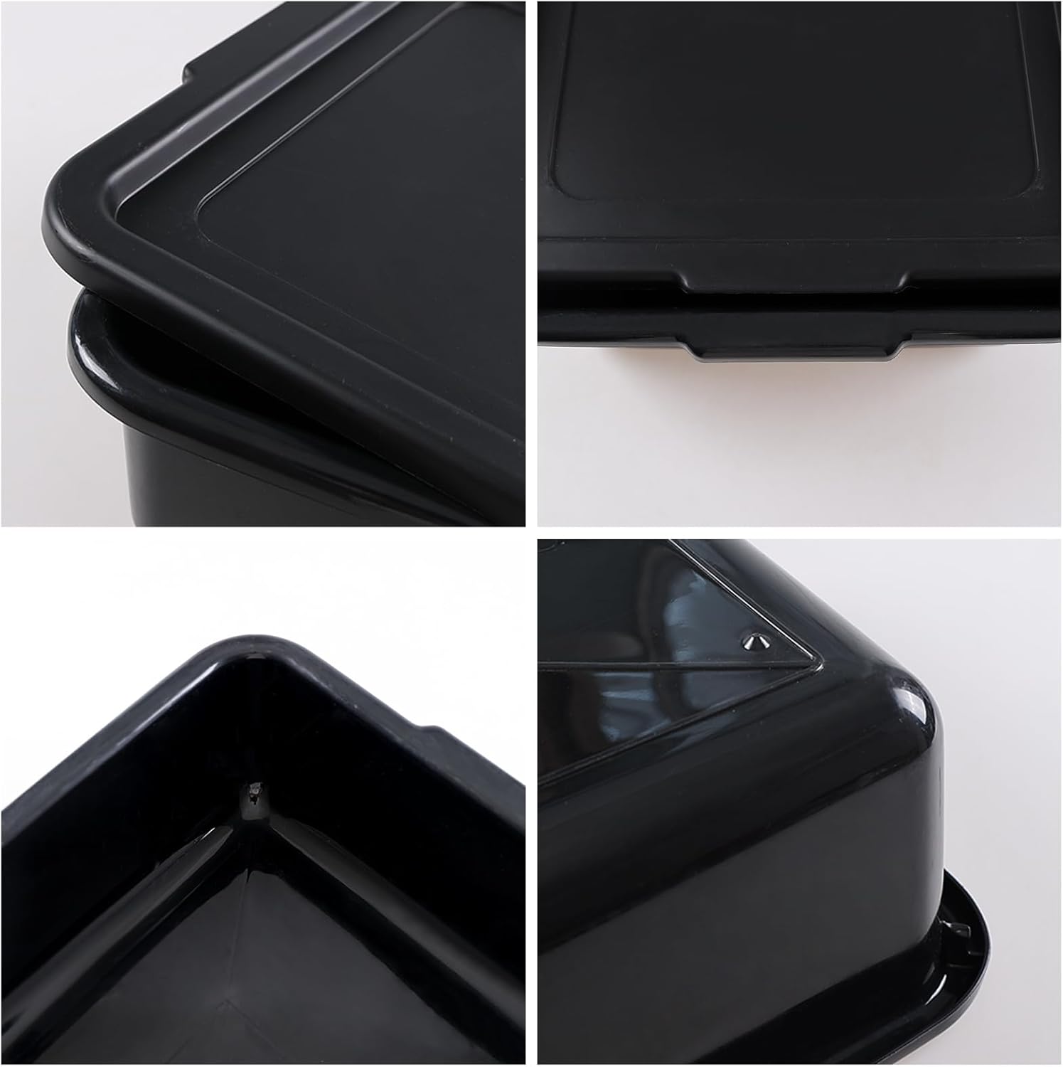 Sadstory – Caja de plástico para autobús comercial de 13 L con tapa, bañera de plástico para restaurante, color negro, 3 paquetes